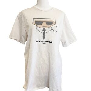 Karl Lagerfeld Paris M iconic flat head logo White Tee with Iconic Graphic